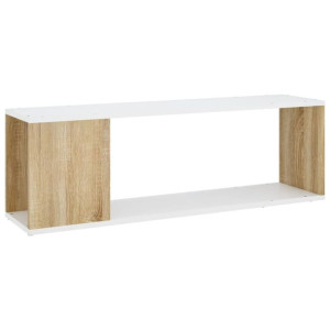 Szafka pod TV, biel i dąb sonoma, 100x24x32 cm, płyta wiórowa