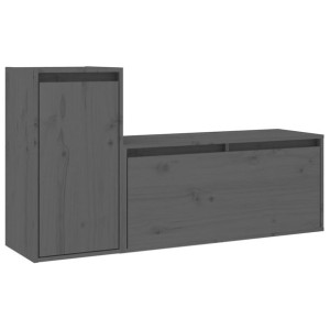 Szafki pod TV, 2 szt., szare, lite drewno sosnowe