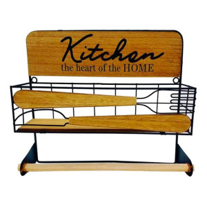 Uchwyt na Ręczniki Kuchenne Versa 20 x 15,2 x 14,8 cm Metal Drewno MDF