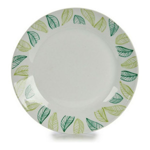 Plochá doska Ø 24,4 cm Biały Kolor Zielony Kartki Porcelana