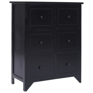 Komoda z 6 szufladami, czarna, 60x30x75 cm, drewno paulownia