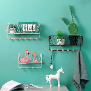 Wisząca półka z wieszakami, styl LOFT– biała, 25,5cm