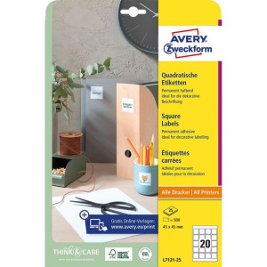 Etykiety samoprzylepne Avery 45 x 45 mm Biały 25 Kartki