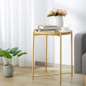 Stolik okrągły metalowy w stylu Loft - żółty