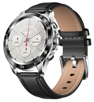 Smartwatch męski SAYBERG NX1 czarny na czarnym pasku skórzanym