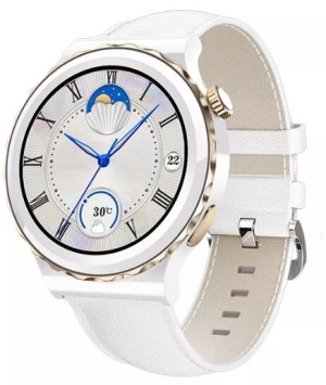 Smartwatch damski SAYBERG E23 biało-złoty na pasku skórzanym