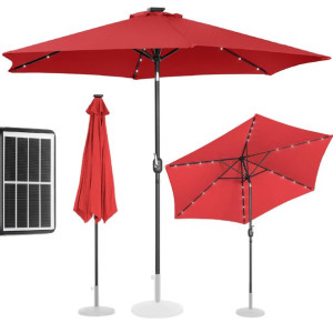 Parasol Ogrodowy Okrągły Uchylny Z Korbką Oświetleniem Led Śr. 300 Cm Czerw
