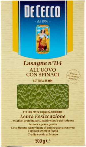 De Cecco Lasagne nr 114 - makaron lasagne ze szpinakiem (500 g)