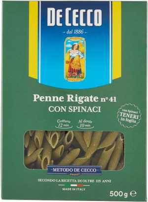 De Cecco Spinaci Penne Rigati nr 41 - makaron rurki ze szpinakiem (500 g)