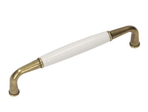 Uchwyt meblowy porcelana UP16, L-128 mm stare złoto biała porcelana