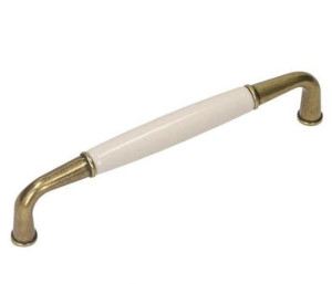 Uchwyt meblowy porcelana UP16, L-128 mm, Stare Złoto/mleczna porcelana