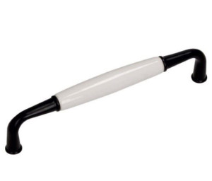 Uchwyt meblowy porcelana UP16, L-128 mm, Czarny mat/biała porcelana