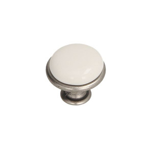 Gałka meblowa porcelanowa mleczna GP19-011-MLK-0, Gładka /stare srebro