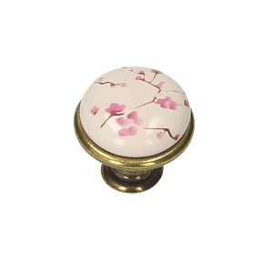 Gałka meblowa porcelanowa mleczna GP19-AB-MLK-17 , kwiatek, stare złoto