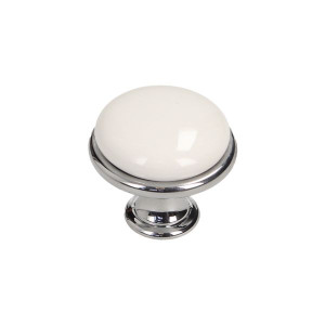 Gałka meblowa porcelanowa biała GP19-G4-WHT-0 , Gładka, Chrom