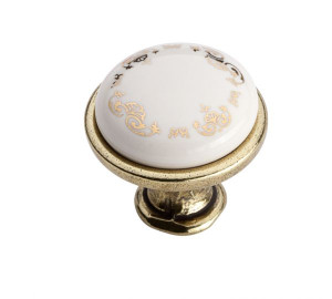 Gałka meblowa porcelanowa mleczna GP19-AB-MLK-3, wianuszek, stare złoto
