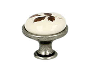 Gałka meblowa porcelanowa mleczna GP19-011-MLK-2, kwiatek, stare srebro