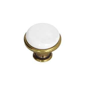 Gałka meblowa porcelanowa biała GP19-AB-WHT-0, Gładka/ stare złoto