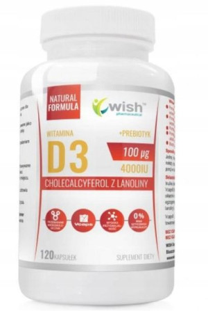 Witamina D3 4000IU 100mcg+Prebiotyk Wish 120 kaps.