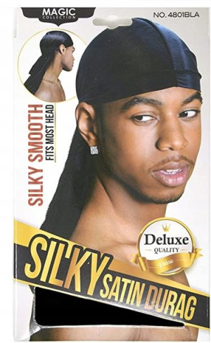 Durag Czarny Jedwabiście Gładki