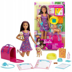 Barbie Adopcja Piesków Lalka Pieski + Akcesoria