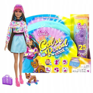 Barbie Totally Neon Lalka Color Reveal + Piesek