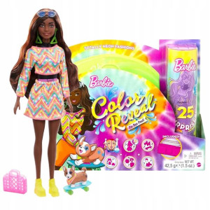 Barbie Totally Neon Lalka Color Reveal + Piesek