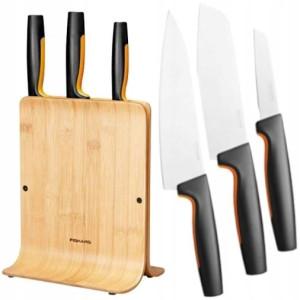 Noże Kuchenne Fiskars W Bloku Zestaw 3 Noży Bambus