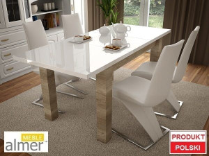 Stół S01 Blat MDF Biały Wysoki Połysk rozkładany 160(+50)x90
