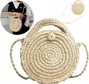 Torebka boho EKO na ramie kuferek koszyk słomiany