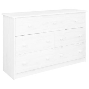 Komoda z 7 szufladami, biała, 113x35x73 cm, lite drewno sosnowe
