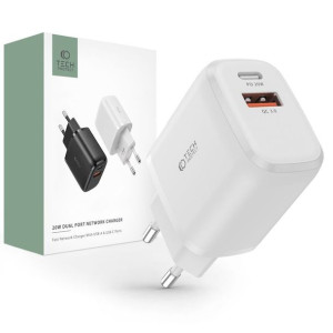 Tech-protect C20w 2-port Network Charger Pd20w/qc3.0 White