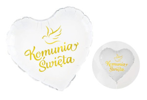 Balon Foliowy Biały Serce Na Komunię Świętą Ozdoby