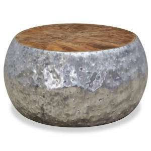 Stolik kawowy, aluminium, drewno tekowe, 60 x 60 x 30 cm