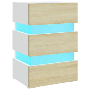 Szafka nocna z LED, biel i dąb sonoma, 45x35x67 cm, płyta