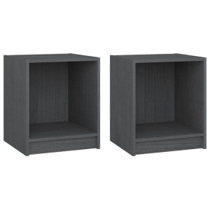 Szafki nocne, 2 szt., szare, 35,5x33,5x41,5 cm, drewno sosnowe