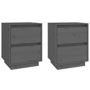 Szafki nocne, 2 szt., szare, 40x35x50 cm, lite drewno sosnowe