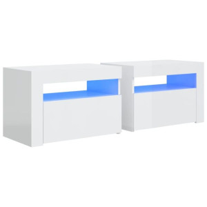 Szafki nocne z LED, 2 szt., białe z połyskiem, 60x35x40 cm