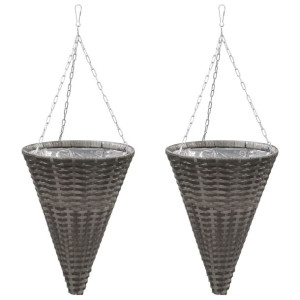 Wiszące koszyki na kwiaty, 2 szt., rattan PE, szare