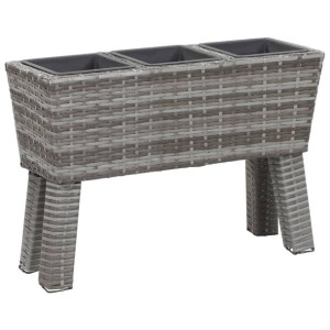 Podwyższona donica z 3 wkładami, 72x25x50 cm, rattan PE, szary