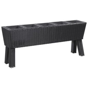 Podwyższona donica z 5 wkładami 118x25x50 cm, rattan PE, czarna