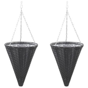 Wiszące koszyki na kwiaty, 2 szt., rattan PE, czarne