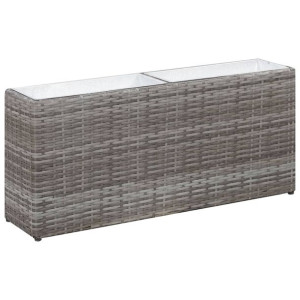 Podwyższona donica z 2 pojemnikami 90x20x40 cm, rattan PE szara