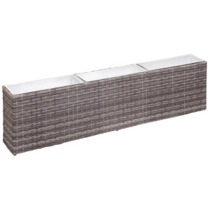 Podwyższona donica z 3 wkładami 150x20x40 cm, polirattan, szara