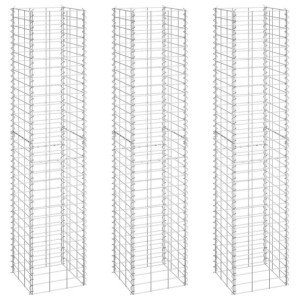 Wysokie donice gabionowe, 3 szt., 30x30x150 cm, żelazo