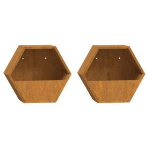Doniczki ścienne, 2 szt., rdzawe, stal kortenowska, 30x10x25 cm
