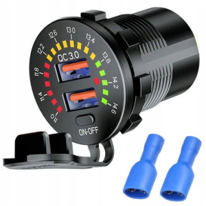 Gniazdo Ładowania Qc 2x Usb 3.0a Woltomierz Led