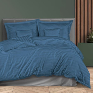 Pościel satyna bambusowo-bawełniana (P) STRIPE CORNFLOWER/160x200 +2x70x80