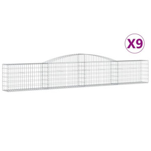 Kosze gabionowe, 9 szt, 400x30x60/80 cm, galwanizowane żelazo