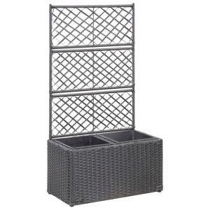 Donica z kratką i 2 wkładami, 58x30x107 cm, polirattan, czarna